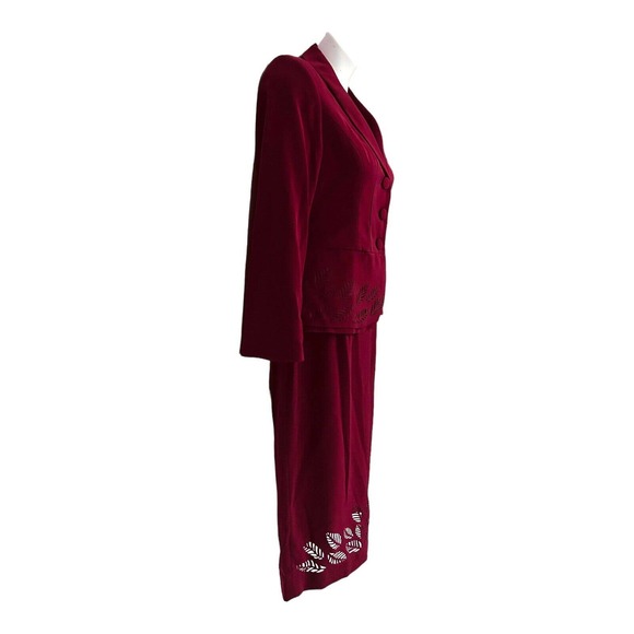 Midnight Velvet Cutwork Fall Burgundy Desk to  Dinner Office Power Skirt Suit - Picture 5 of 15